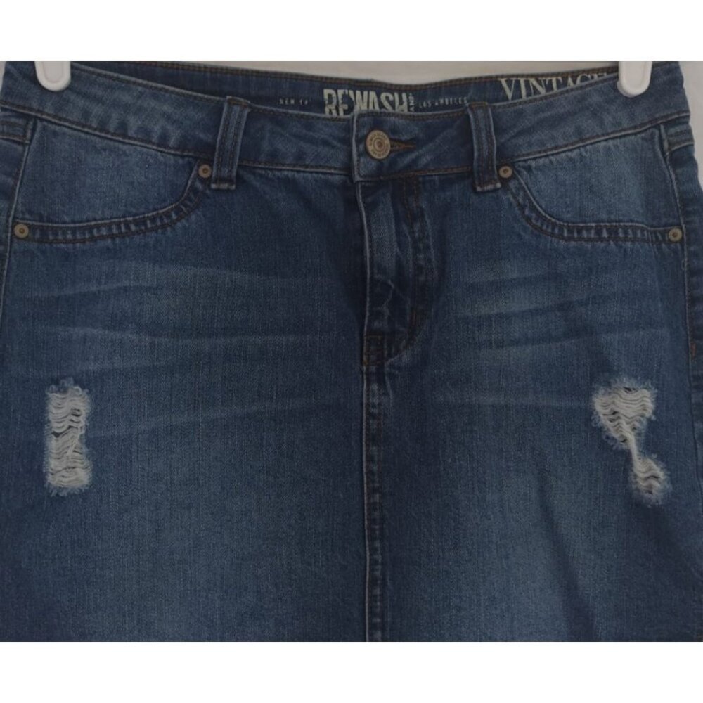 Revash vintage denim cotton mini skirt with frayed and distressed hem, size 7 . - Picture 6 of 8